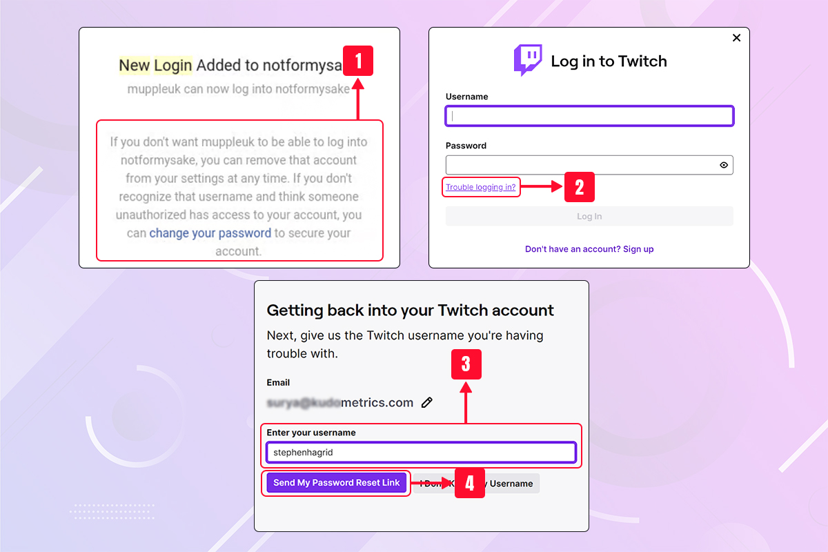 recover hacked Twitch account steps 1,2,3 & 4